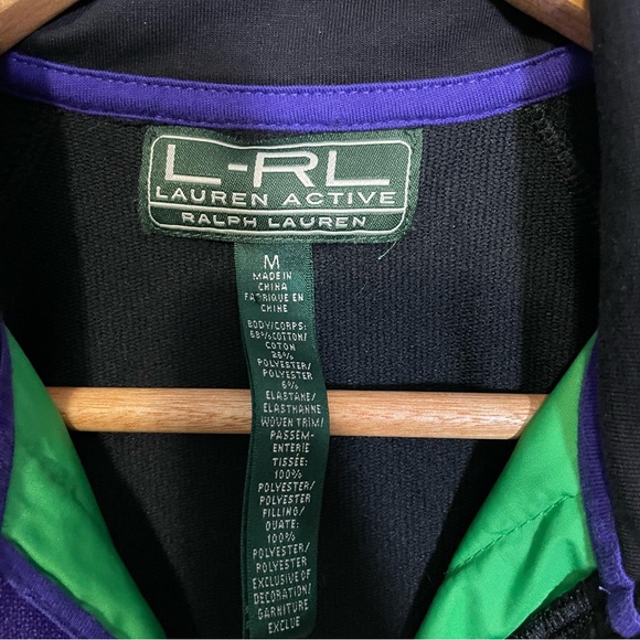 Lauren Active Ralph‎ Lauren Black Green Puffer Quilted Fleece Jacket Size Medium - Picture 6 of 7